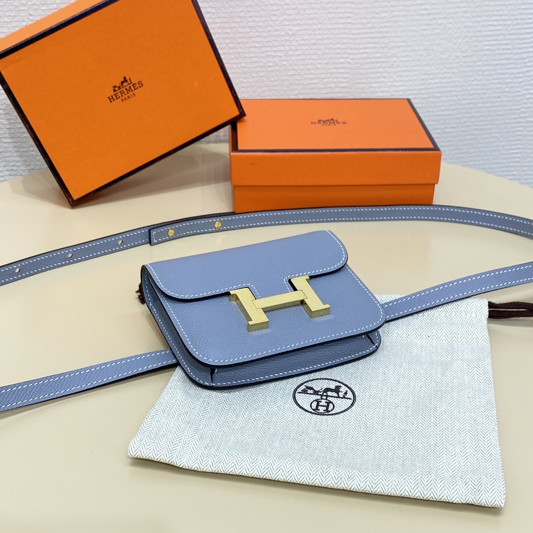 Hermes Constance Slim Wallet Belt Bag In Blue Jean Epsom Leather